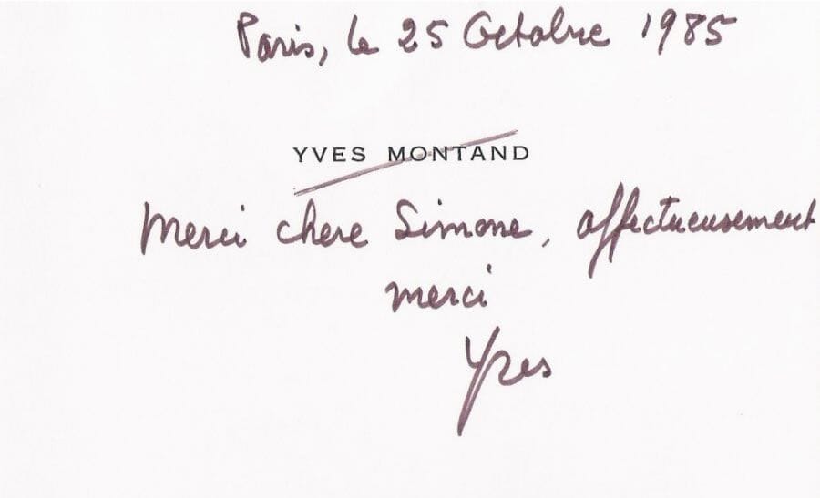 Bilhetes manuscritos de Yves Montand e Line Renaud (1985)