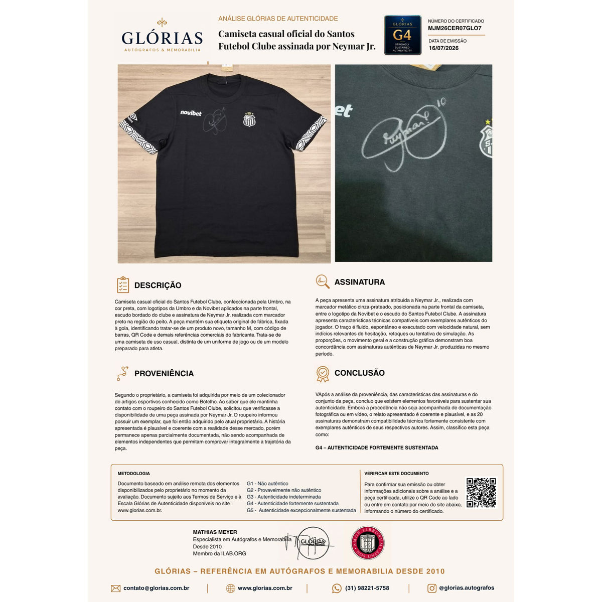 Camiseta casual oficial do Santos Futebol Clube assinada por Neymar Jr. Camisas autografadas Com certificado de autenticidade e garantia