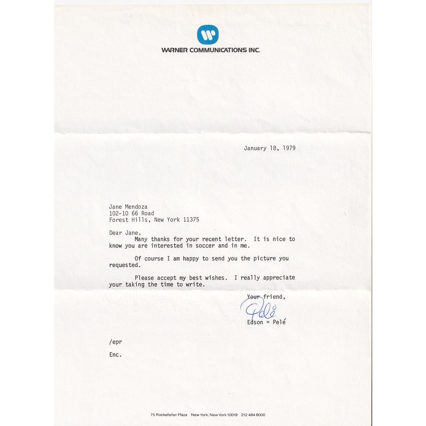 Carta assinada por Pelé (1979) Cartas Com certificado de autenticidade e garantia
