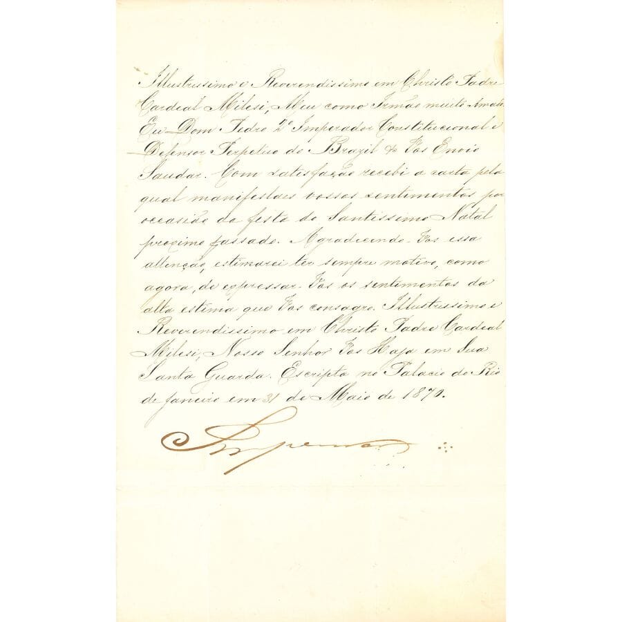 Carta manuscrita de Dom Pedro II (1870) Autógrafos e dedicatórias Com certificado de autenticidade e garantia 