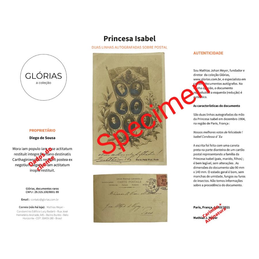 Certificados de autenticidade Glórias, especialista em documentos autógrafos raros 
