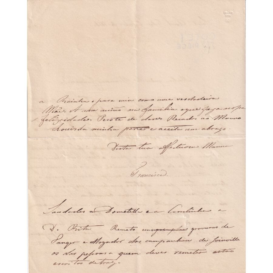 Carta manuscrita da Princesa Francisca (1844) Autógrafos e dedicatórias Com certificado de autenticidade e garantia