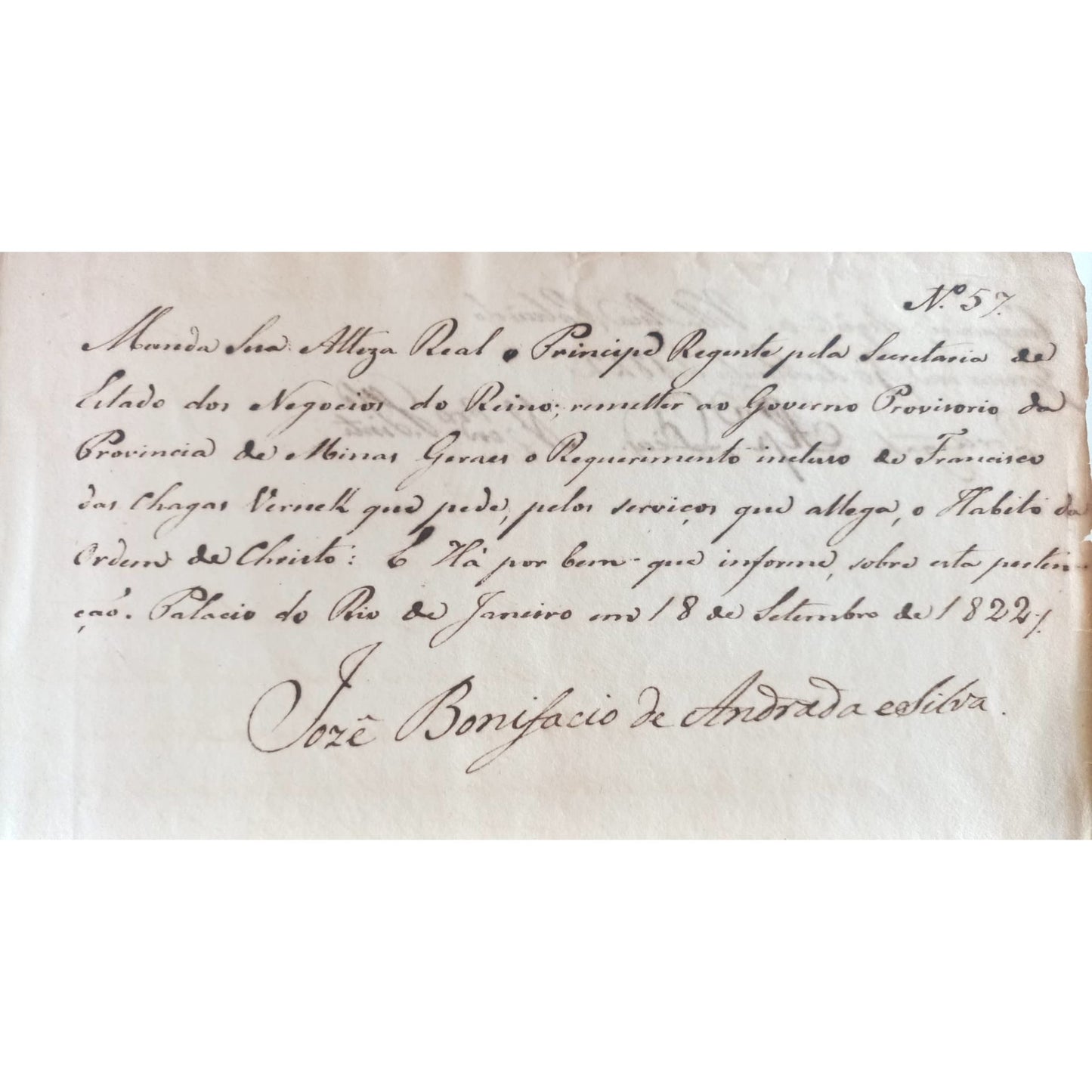 Carta manuscrita de José Bonifácio de Andrade e Silva (1822) Cartas Com certificado de autenticidade e garantia