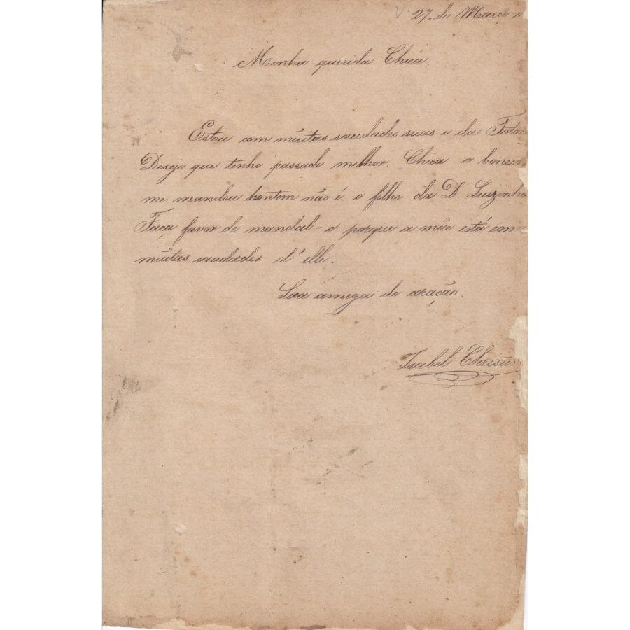 Carta manuscrita da Princesa Isabel (1852-1856) Cartas Com certificado de autenticidade e garantia