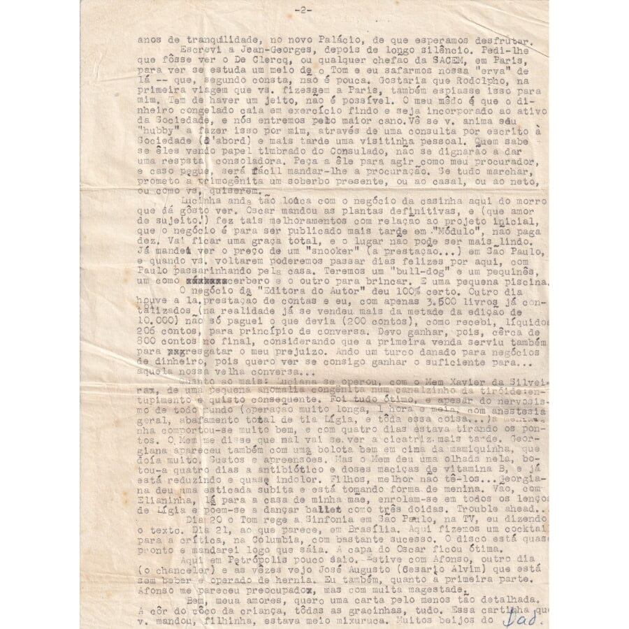 Carta assinada por Vinícius de Moraes (1961) Cartas Com certificado de autenticidade e garantia