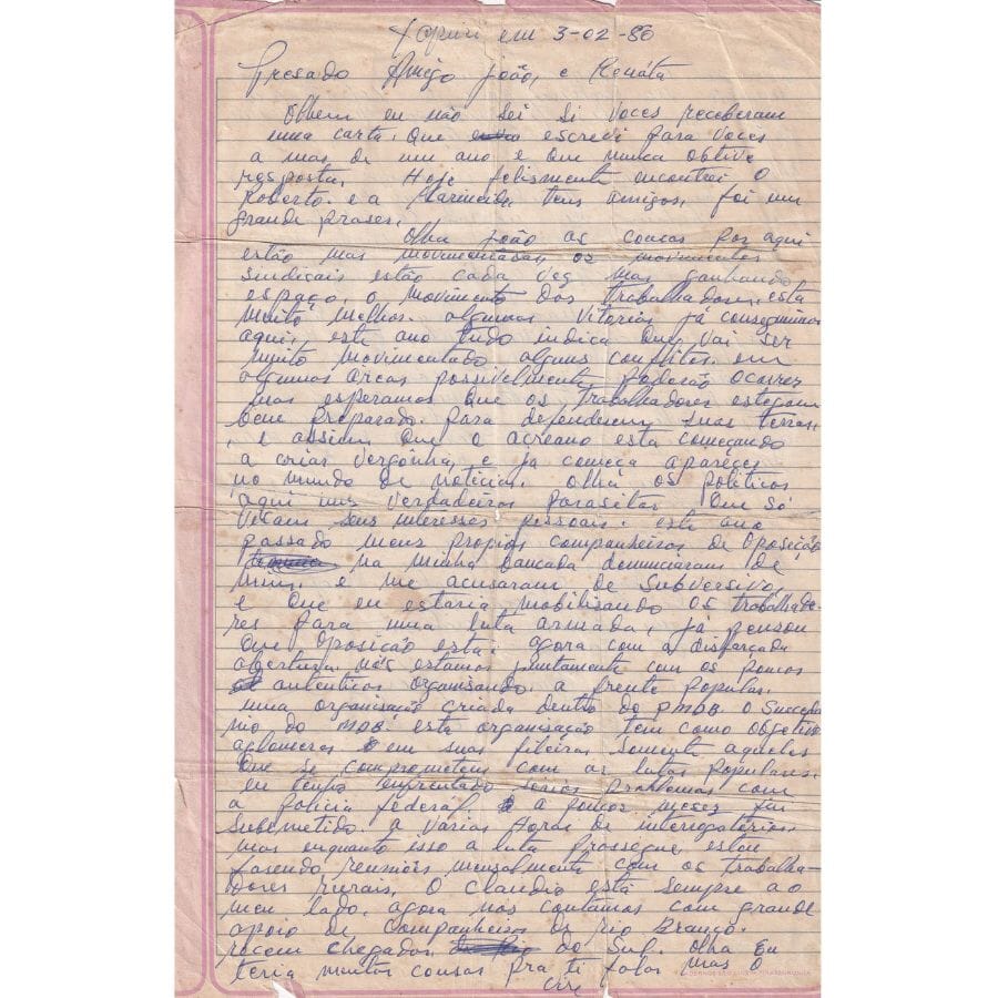 Duas cartas de Chico Mendes (1978 e 1980) Autógrafos e dedicatórias Com certificado de autenticidade e garantia 