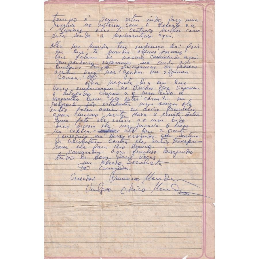 Duas cartas de Chico Mendes (1978 e 1980) Autógrafos e dedicatórias Com certificado de autenticidade e garantia 