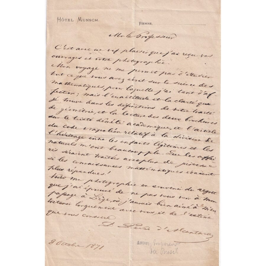 Carta manuscrita de Dom Pedro II (1871) Cartas Com certificado de autenticidade e garantia