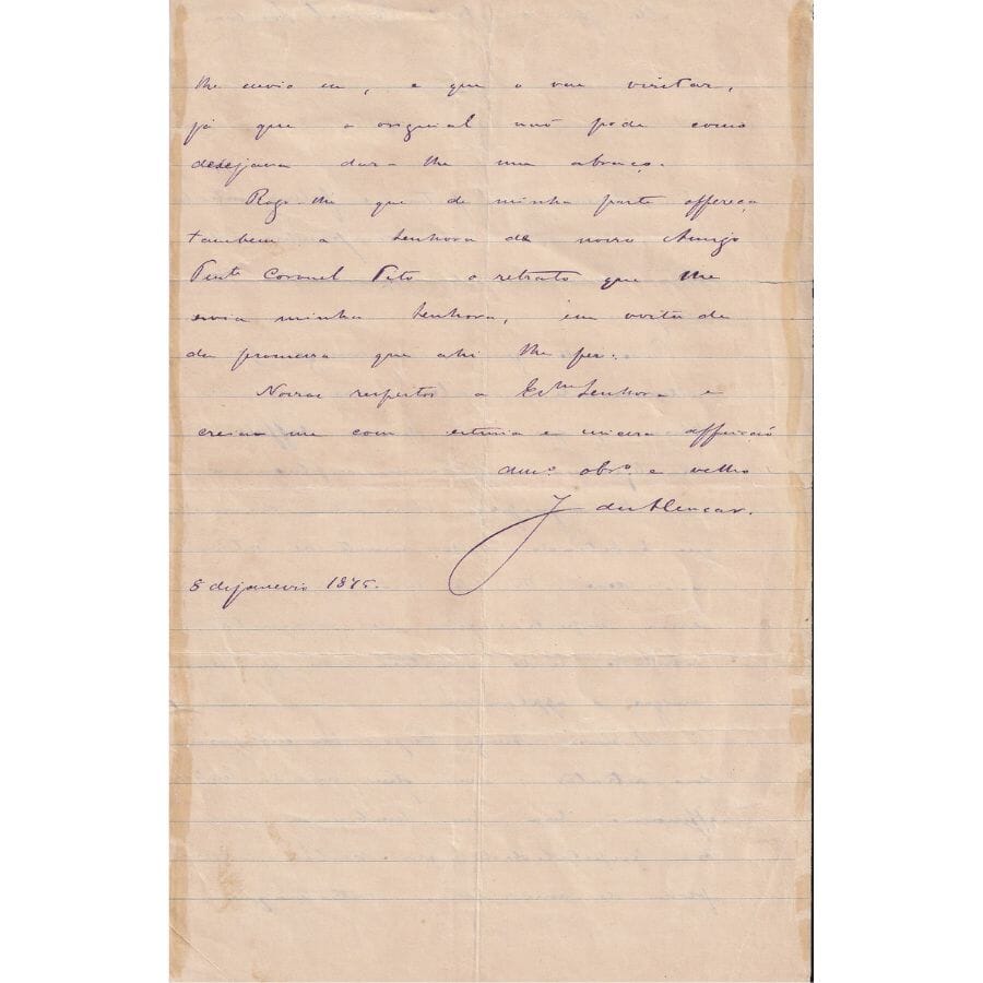 Carta manuscrita de José de Alencar (1875) Cartas Com certificado de autenticidade e garantia