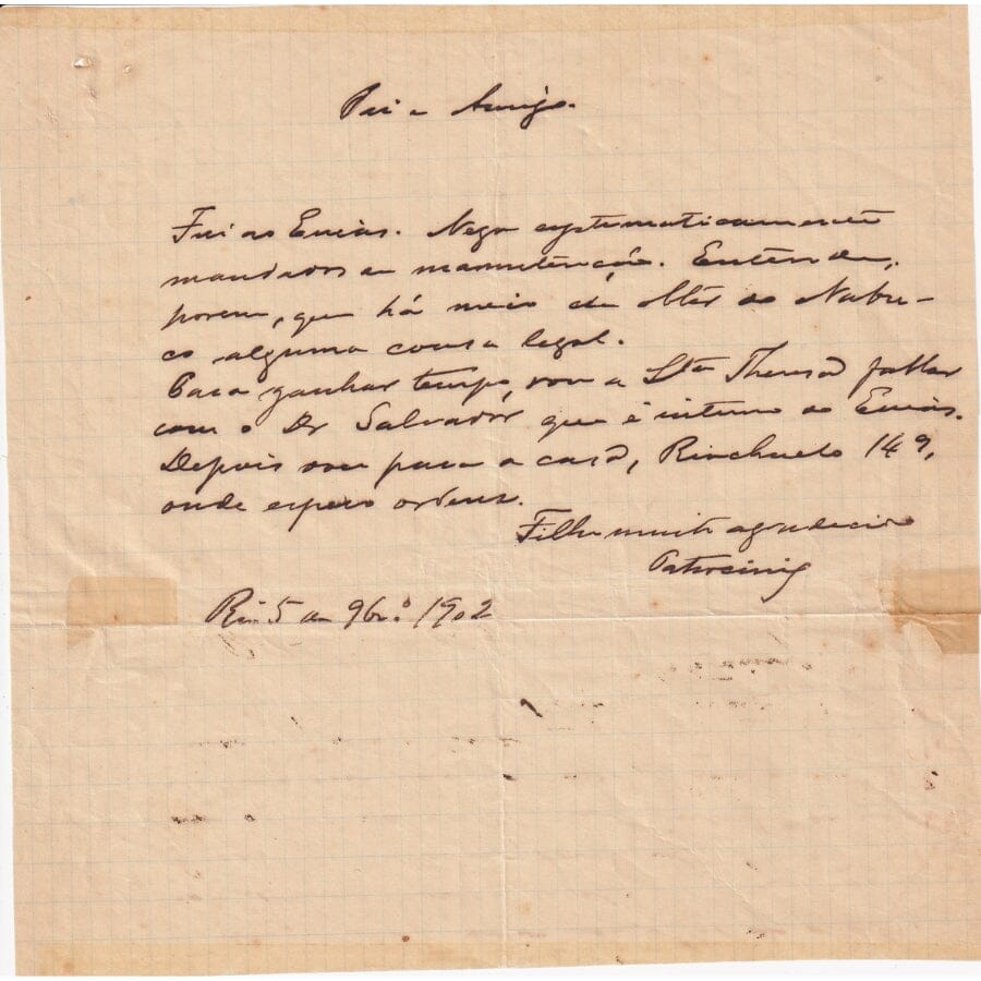 Carta manuscrita de José do Patrocínio (1902) Cartas Com certificado de autenticidade e garantia