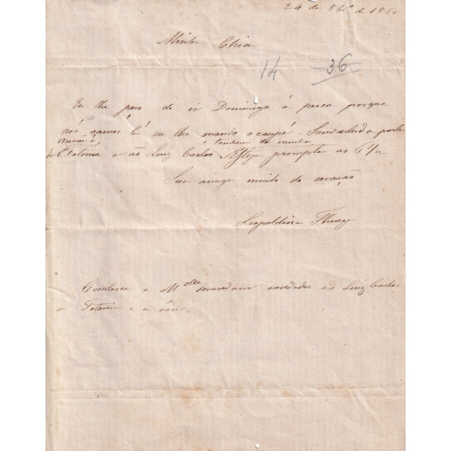 Carta manuscrita da Leopoldina (1860) Cartas Com certificado de autenticidade e garantia