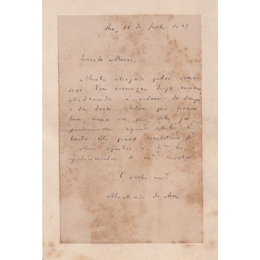 Carta manuscrita de Machado de Assis (1897) Cartas Com certificado de autenticidade e garantia