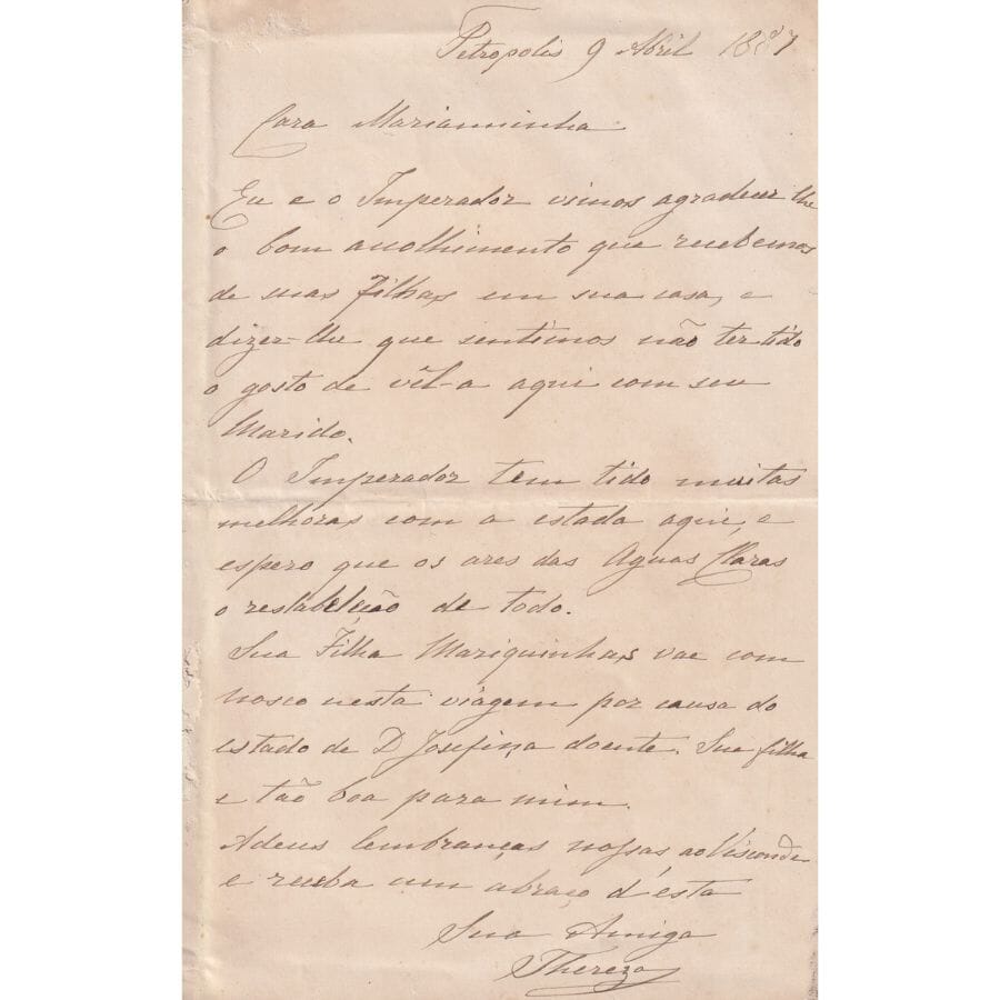 Carta manuscrita da Imperatriz Teresa Cristina (1887) Com certificado de autenticidade e garantia
