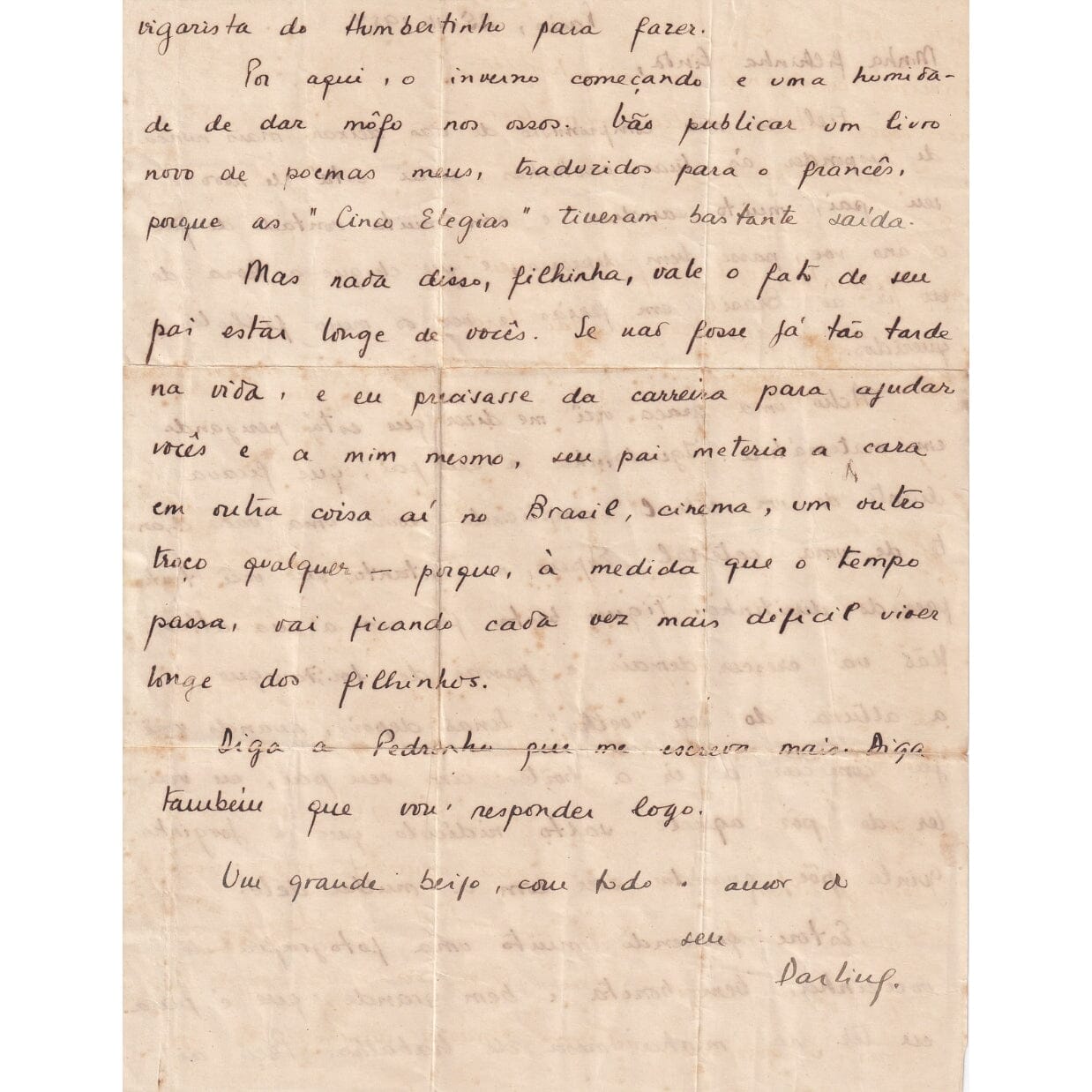 Carta manuscrita de Vinicius de Moraes (1954) Cartas Glórias, especialista em documentos autógrafos raros