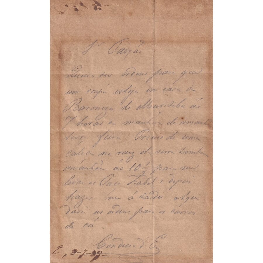 Carta manuscrita da Princesa Isabel (1879) Cartas Com certificado de autenticidade e garantia