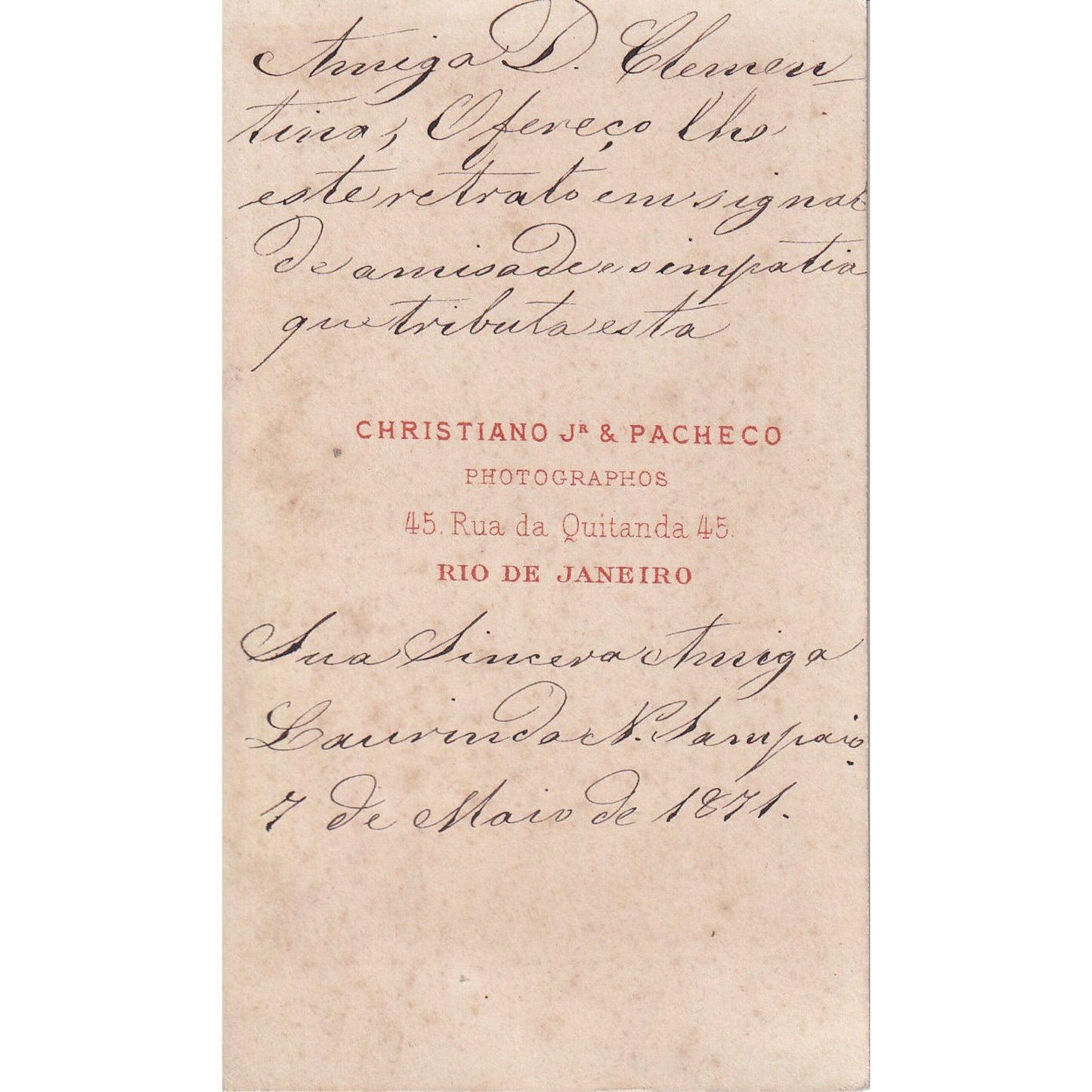 Fotografia original do estúdio Christiano Jr. & Pacheco (1871) Fotografias Com certificado de autenticidade e garantia