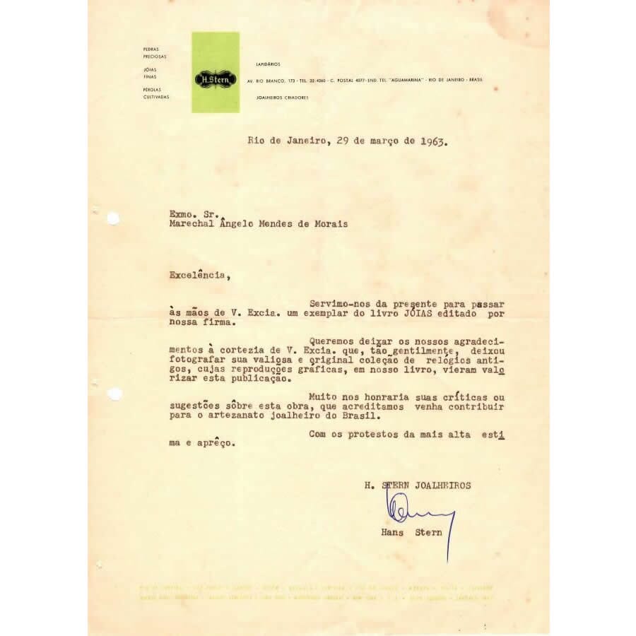 Carta assinada por Hans Stern (1963) Cartas Com certificado de autenticidade e garantia