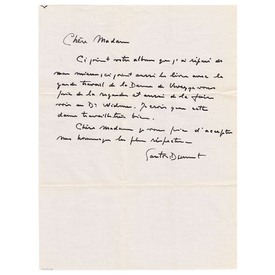 Carta manuscrita de Alberto Santos Dumont (anos 1930) Cartas Com certificado de autenticidade e garantia