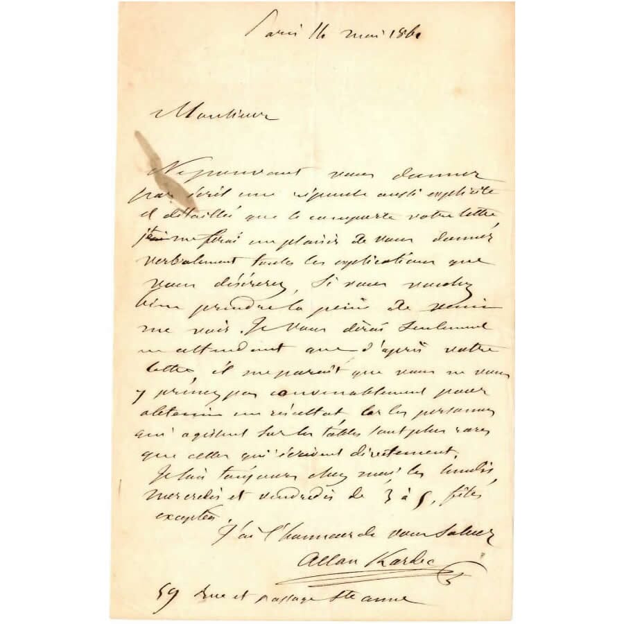 Carta manuscrita de Allan Kardec (1860) Cartas Com certificado de autenticidade e garantia