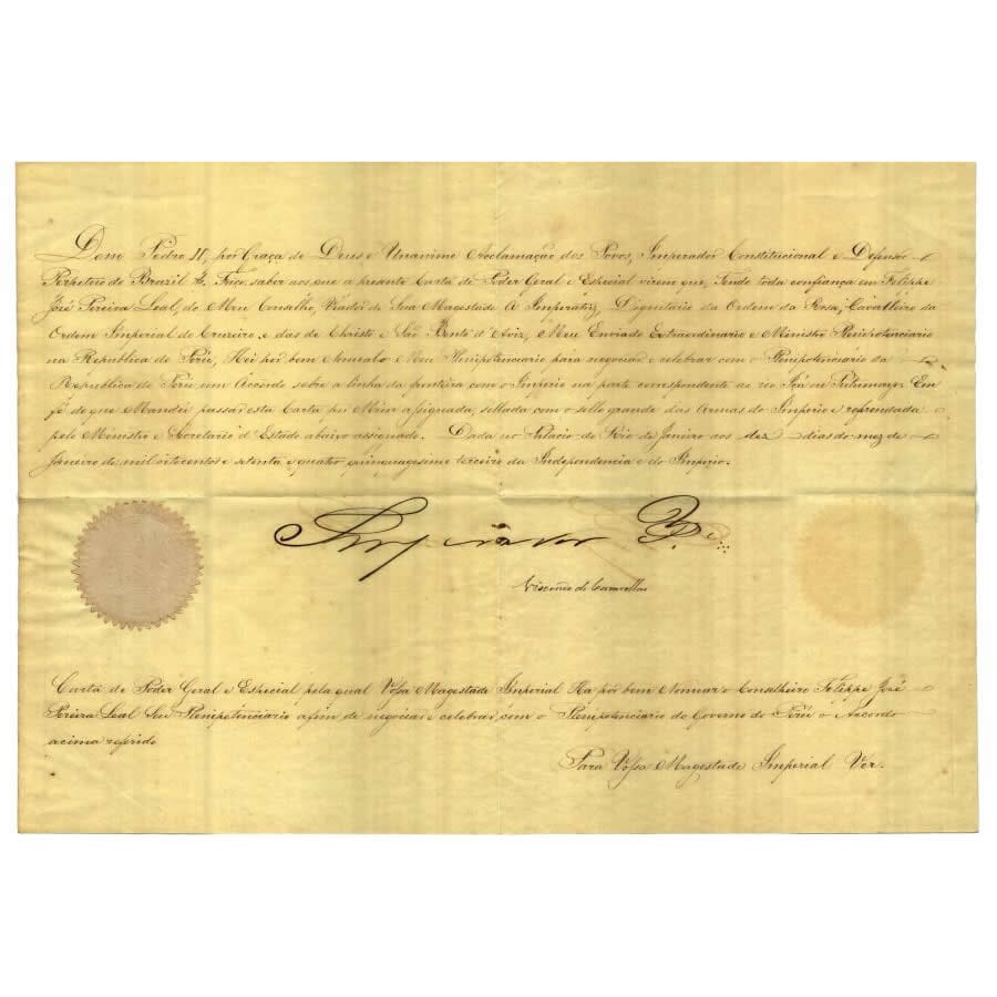 Carta manuscrita de Dom Pedro II (1874) Cartas Com certificado de autenticidade e garantia 
