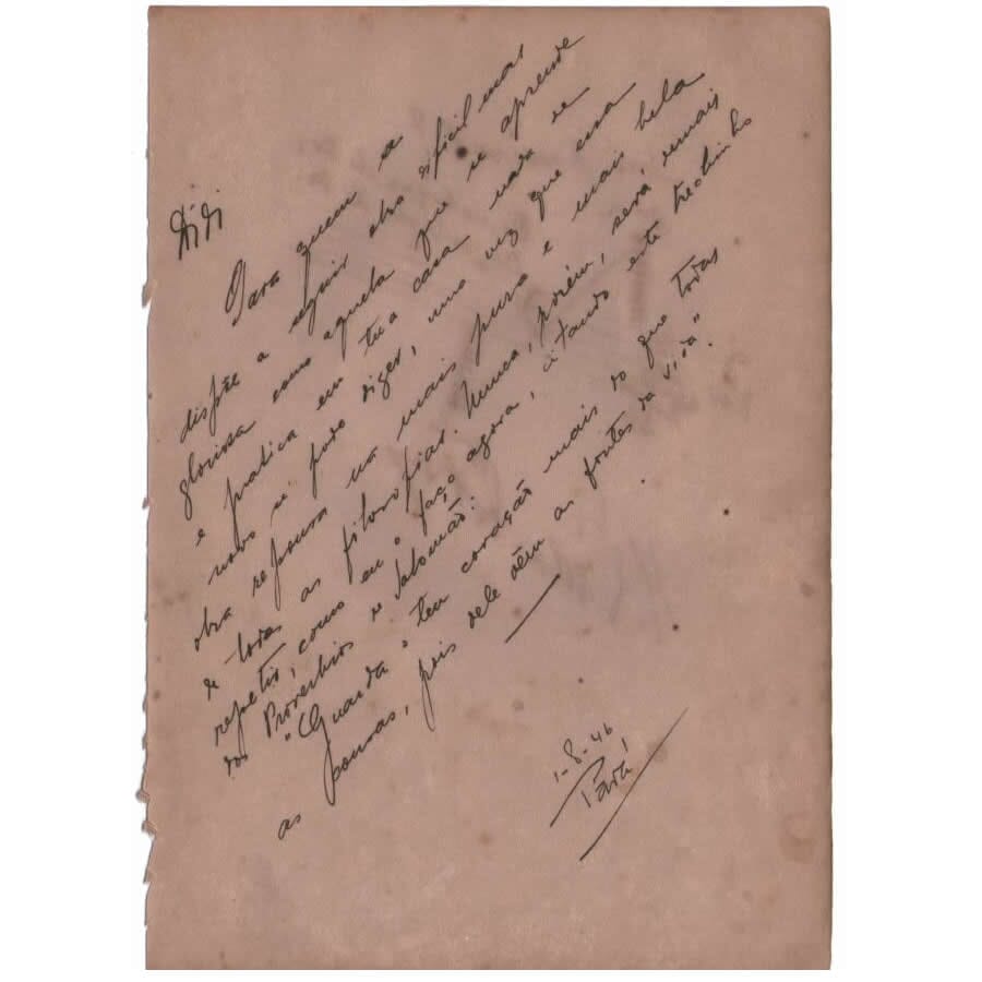 Carta manuscrita de Heitor Villa-Lobos (1946) Cartas Com certificado de autenticidade e garantia 