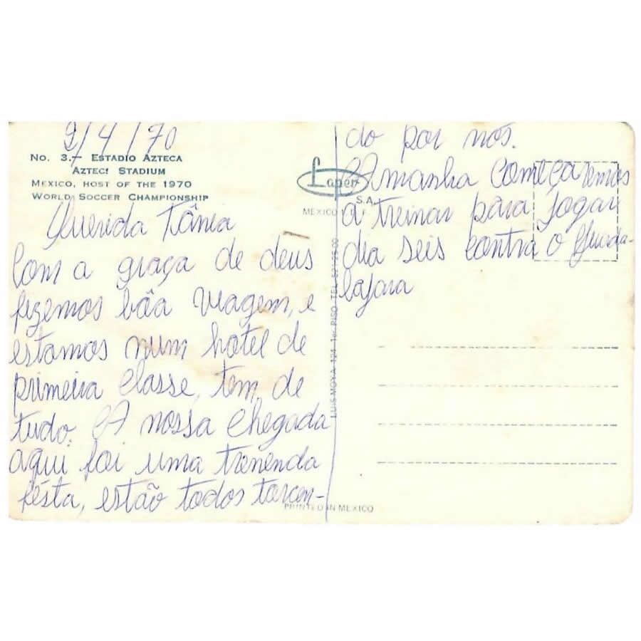 Carta manuscrita de um jogador da seleção chegando no México (1970) Cartas Com certificado de autenticidade e garantia 