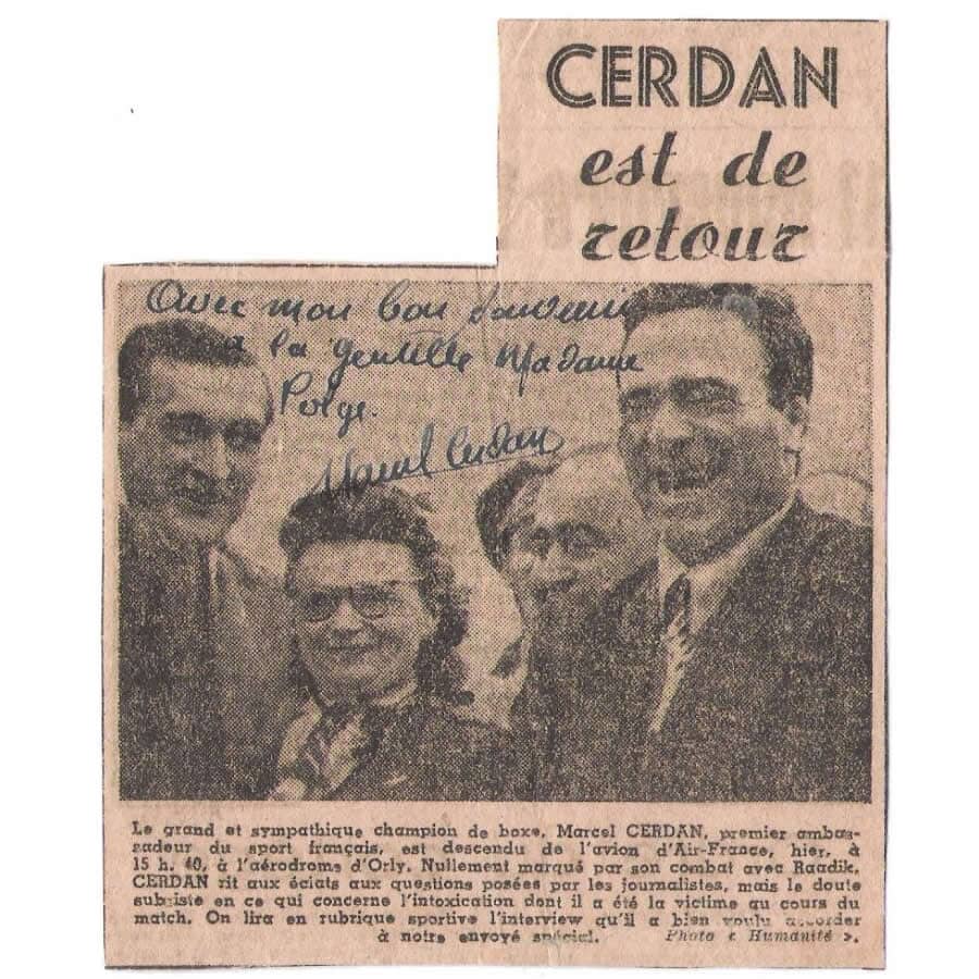 Autógrafo de Marcel Cerdan (1947) Autógrafos e dedicatórias Com certificado de autenticidade e garantia