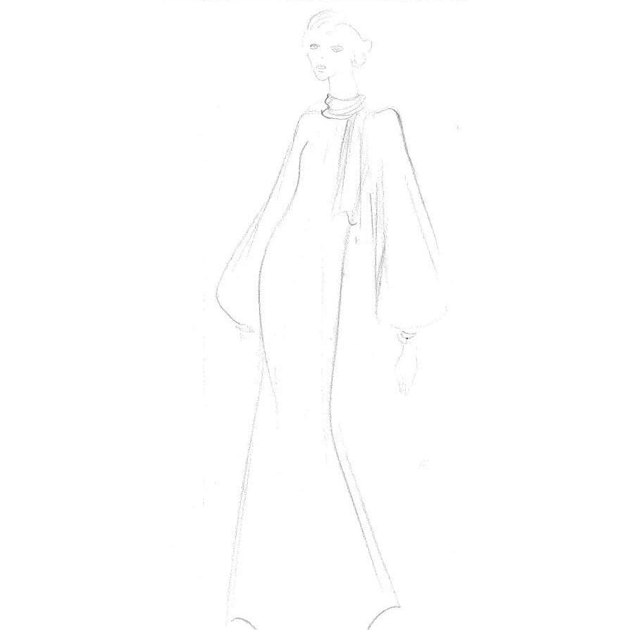 Desenho de moda de Yves Saint Laurent (anos 1960 ou 1970) Desenhos Com certificado de autenticidade e garantia