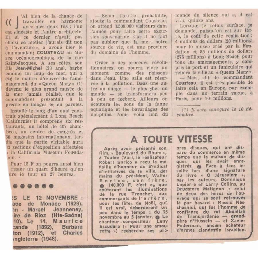Documentos assinados por de Jean-Michel Cousteau (1972) Cartas Com certificado de autenticidade e garantia
