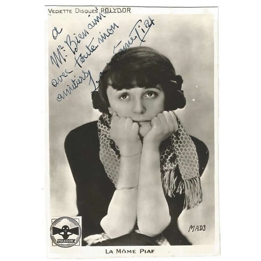 Fotografia autografada por Edith Piaf (1936 ou 1937) Autógrafos e dedicatórias Com certificado de autenticidade e garantia