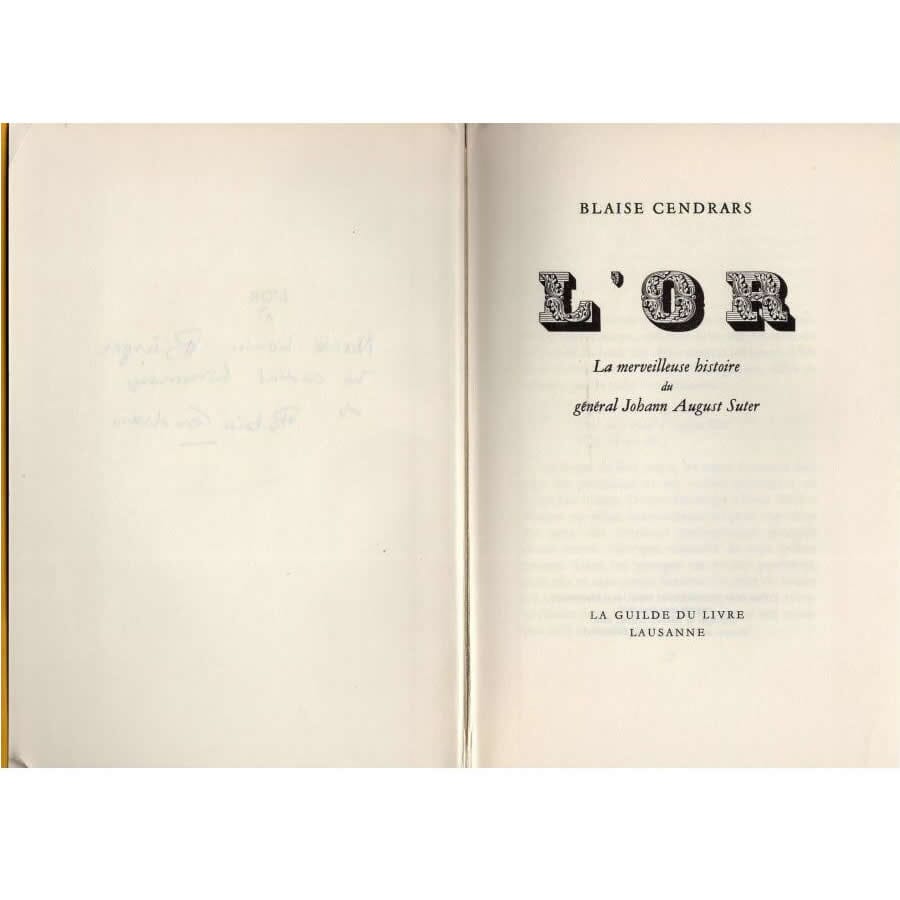 Livro com uma dedicatória de Blaise Cendrars (1955) Autógrafos e dedicatórias Com certificado de autenticidade e garantia 