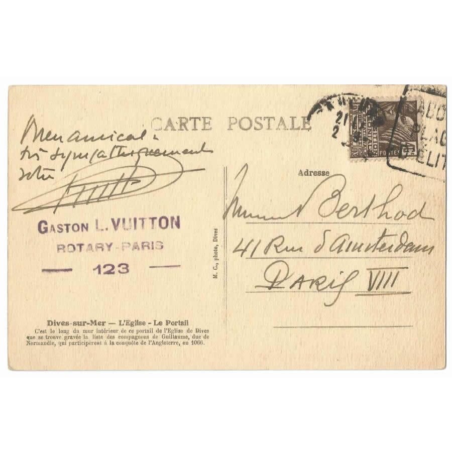 Postal manuscrito de Gaston Louis Vuitton Cartas Com certificado de autenticidade e garantia 