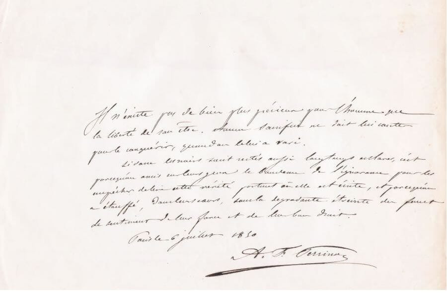 Bilhete manuscrito de Auguste François Perrinon (1850)
