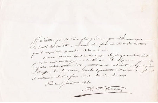 Bilhete manuscrito de Auguste François Perrinon (1850)