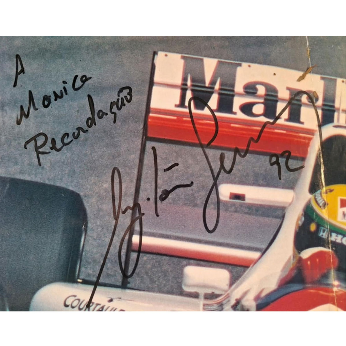 Pôster de Ayrton Senna com dedicatória e assinatura (1992) Fotografias autografadas Com certificado de autenticidade e garantia 