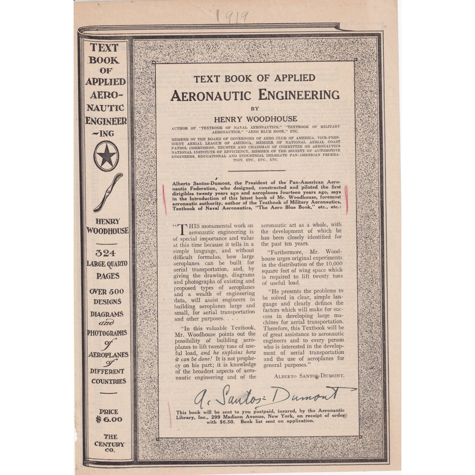 Autógrafo de Alberto Santos Dumont (1919) Autógrafos e dedicatórias Com certificado de autenticidade e garantia 
