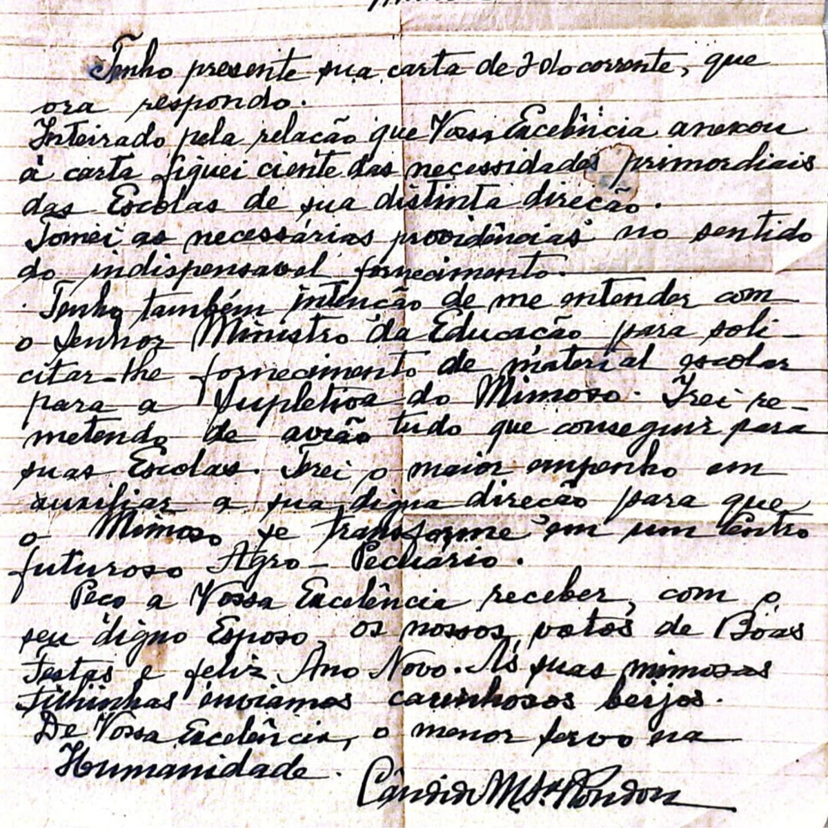 Quatro cartas do Marechal Cândido Rondon (1948–1950) Cartas Com certificado de autenticidade e garantia 