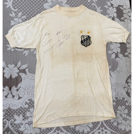 Camisa do Santos Futebol Clube (c. 1975–1985) com dedicatória do Pelé