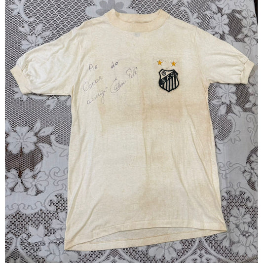 Camisa do Santos Futebol Clube (c. 1975–1985) com dedicatória do Pelé Camisas Com certificado de autenticidade e garantia 