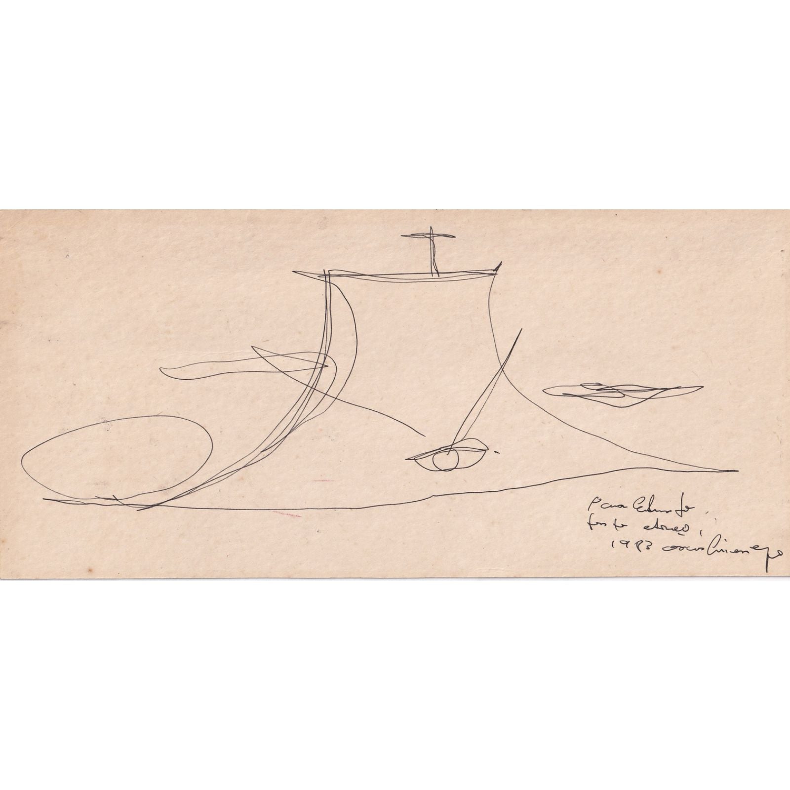 Desenho original com dedicatória de Oscar Niemeyer (1983) Desenhos Com certificado de autenticidade e garantia 