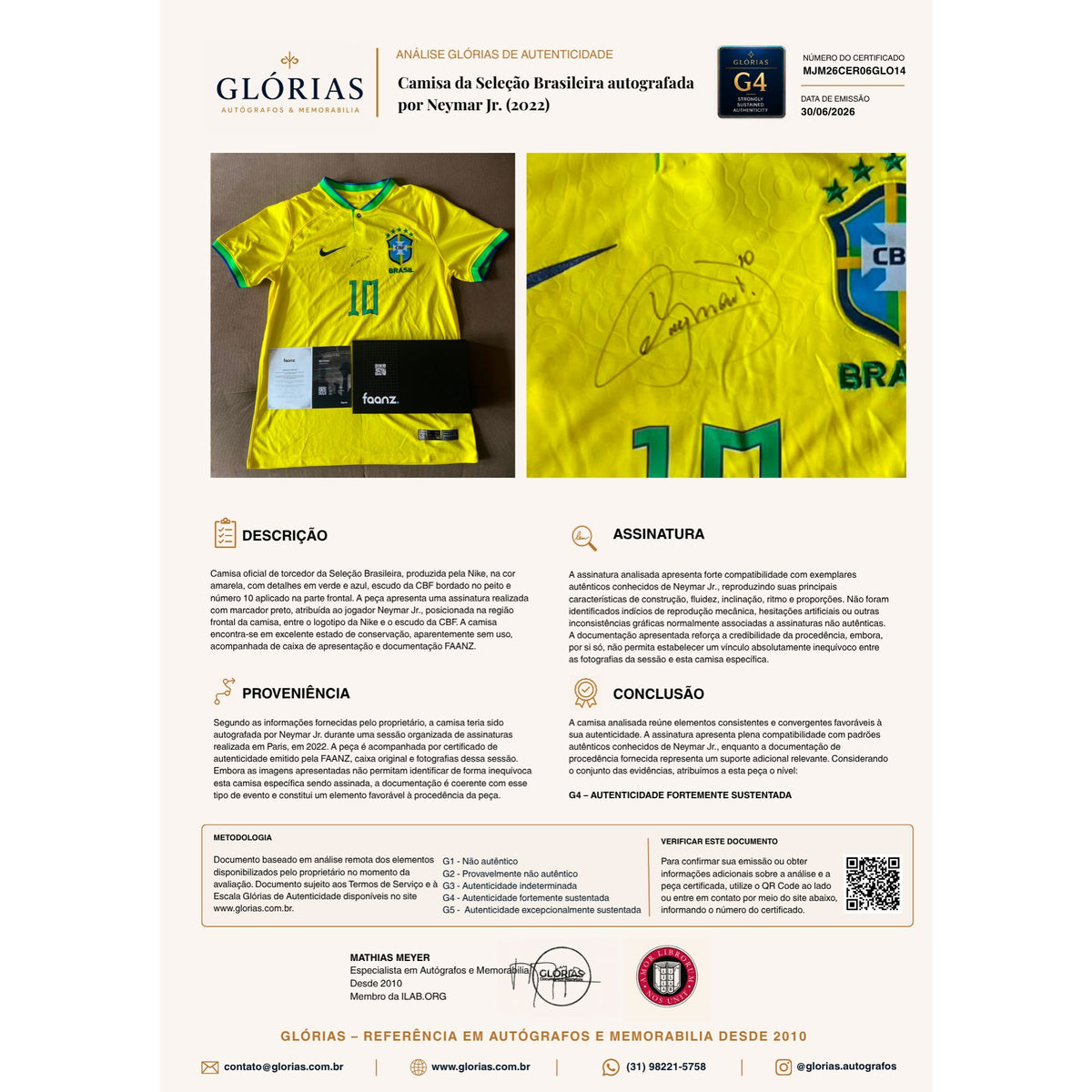 Camisa da Seleção Brasileira autografada por Neymar Jr. (2022) Camisas autografadas Com certificado de autenticidade e garantia 