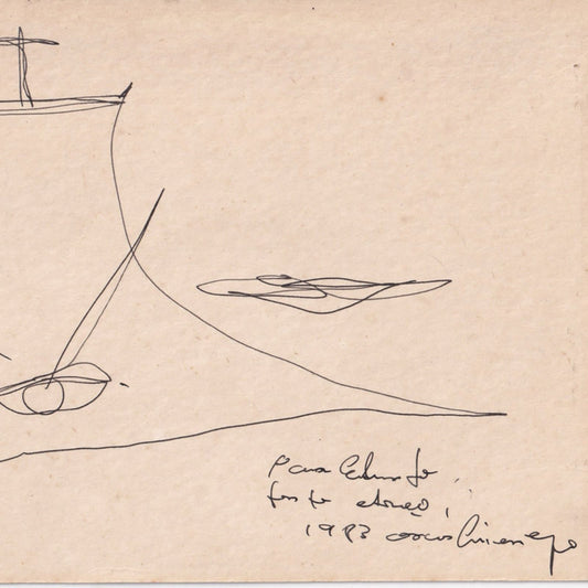 Desenho original com dedicatória de Oscar Niemeyer (1983) Desenhos Com certificado de autenticidade e garantia 