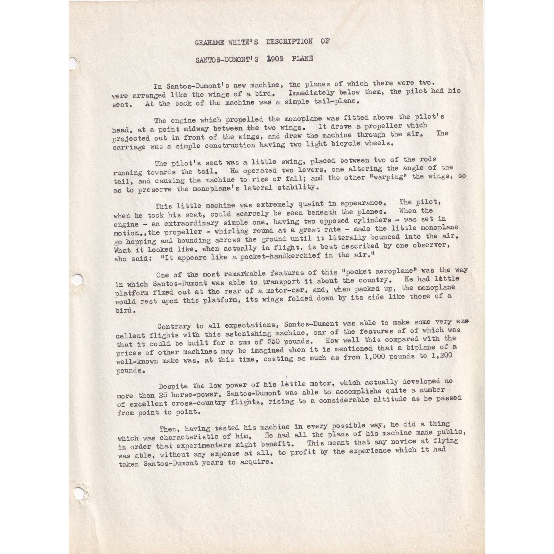 Estudo do legado de Santos-Dumont para a aviação (pós-Segunda Guerra Mundial) Manuscritos Com certificado de autenticidade e garantia 