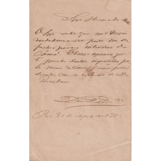 Carta manuscrita de Dom Pedro II (1880) Cartas Com certificado de autenticidade e garantia 