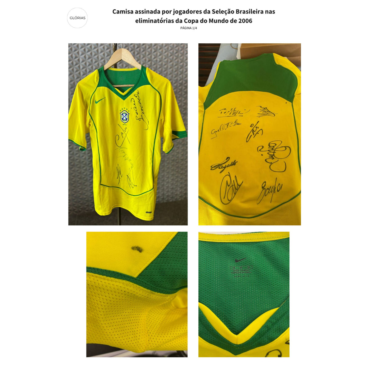 Camisa assinada por jogadores da Seleção Brasileira nas eliminatórias da Copa do Mundo de 2006 Camisas autografadas Com certificado de autenticidade e garantia 