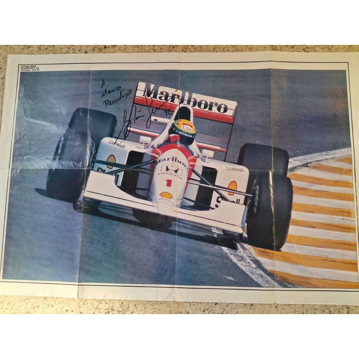 Pôster de Ayrton Senna com dedicatória e assinatura (1992) Fotografias autografadas Com certificado de autenticidade e garantia 