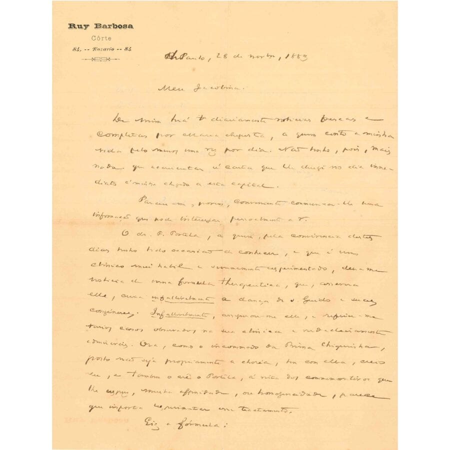Carta manuscrita de Ruy Barbosa (1883) Com certificado de autenticidade e garantia 