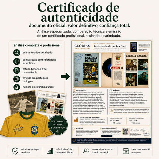 Obtenha um certificado profissional para valorizar, documentar e apresentar seu item com confiança Glórias | Autógrafos e Manuscritos Raros 