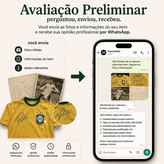 Descubra em menos de 24 horas se seu item é autêntico e quanto ele vale Glórias | Autógrafos e Manuscritos Raros 