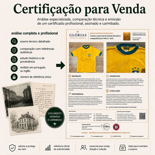 Certifique seu item para vender melhor Glórias | Autógrafos e Manuscritos Raros 